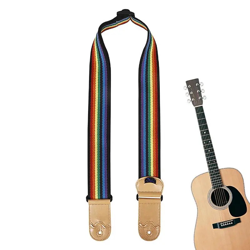 

Ремешок для электрогитары регулируемый в полоску, Радужный Воздухопроницаемый браслет для бас-гитары с держателями для гитары