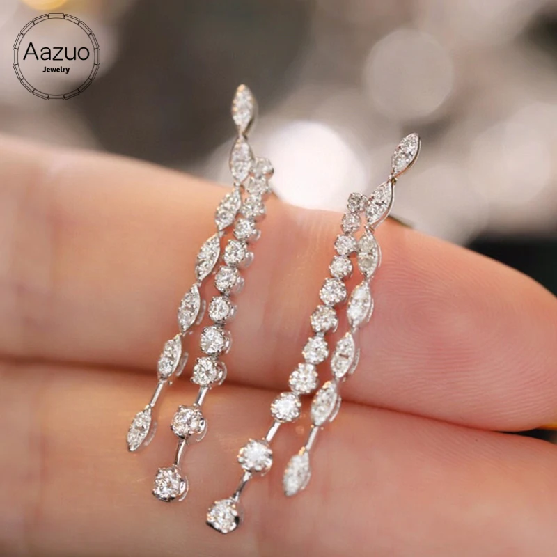 Aazuo 18K Pure Solid White Gold Real Diamonds 0.66ct Luxury Lines Stud Earrings Gifted For Women Wedding Birthday Party Au750