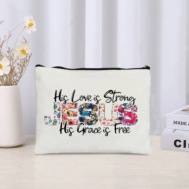 Love Jesus Pattern Zipper Makeup Bag Christianity Catholicism Cosmetic Cases Faith in Jesus Christ Travel Lipstick Pouch Gifts 4