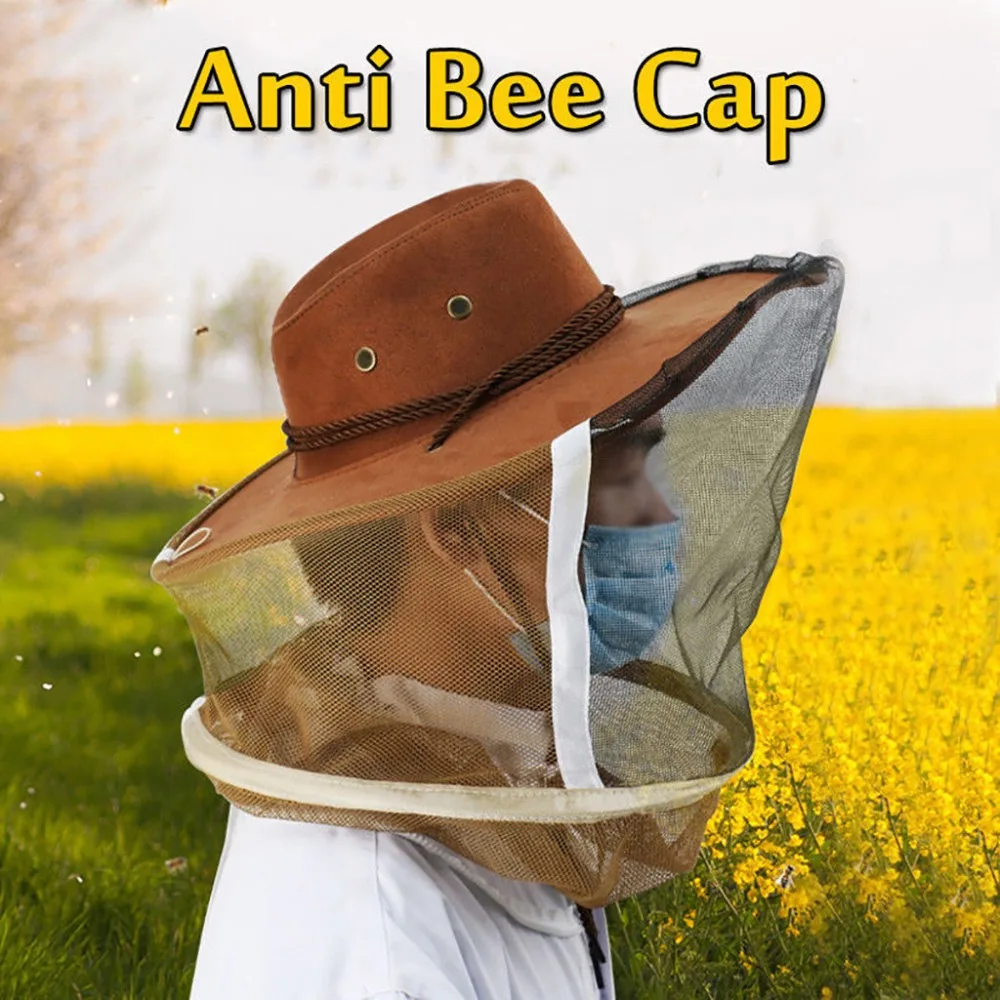 Professional Beekeeping Hat Beekeeper Cowboy Hat Anti Mosquito Bee Insect Veil Net Full Face Neck Wrap Protector