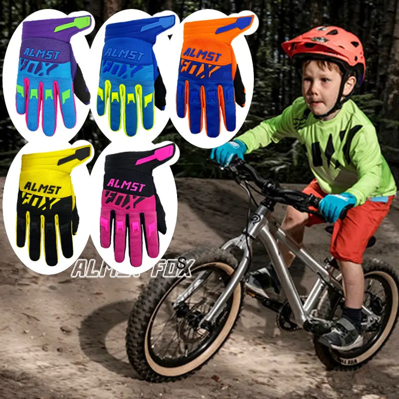 Almst Fox 2022 MTB Mountain Bicycle Gloves for Children Defend ATV UTV Full Finger Balance Bike Gloves for Age 6-12 Years Old