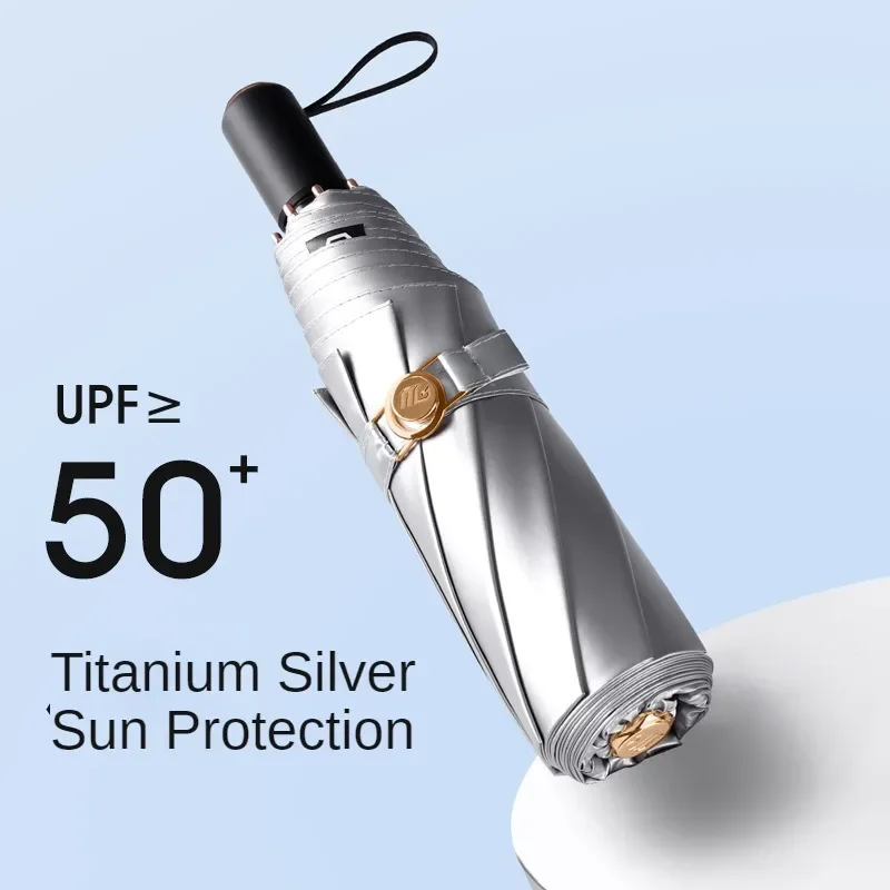 Folding Umbrella Sunshade Folding Umbrella for Women Thickened Titanium Silver Cloths Anti Sun UV Windproof Waterproof Rain Umbrellas Parasol