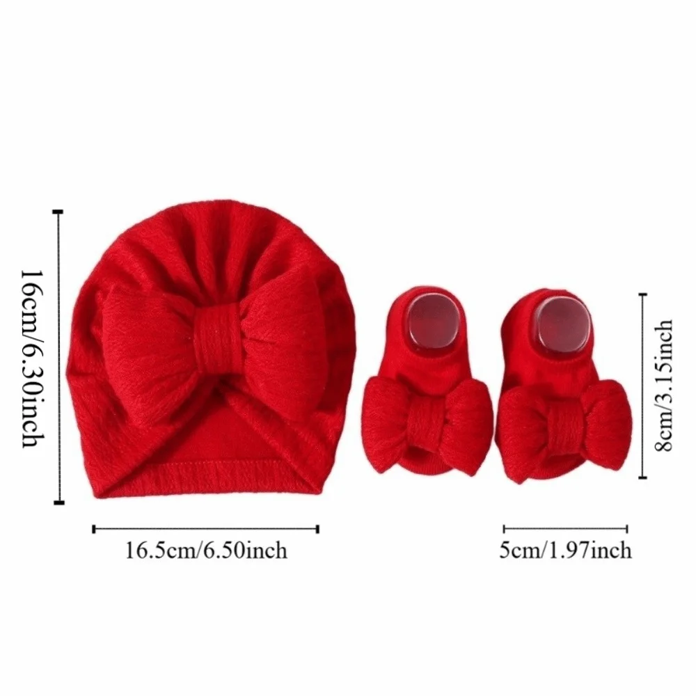 Cotton Knit Baby Hat Socks Set Big Bowknot 0-12 Months Baby Bow Fetal Cap Warm Elastic Newborn Turban Hat Baby