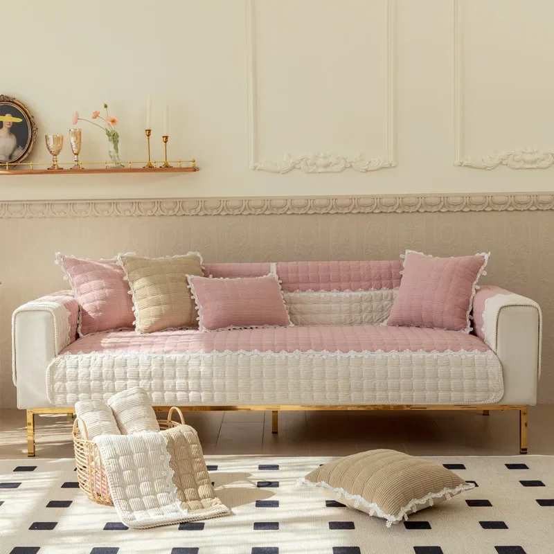 

Натуральный зимний вельветовый чехол для дивана, сочетающийся цвет, современный плюшевый супер мягкий чехол для дивана, подушки для дивана, Нескользящие кружевные чехлы
