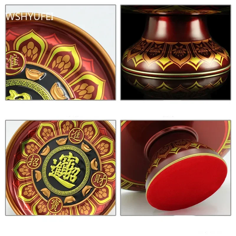 1pc Chinese Metal Fruit Dish Buddhist Supplies Tall Feet Tribute Plate Home Creativity Tray Decoration Buddha Hall Accessories