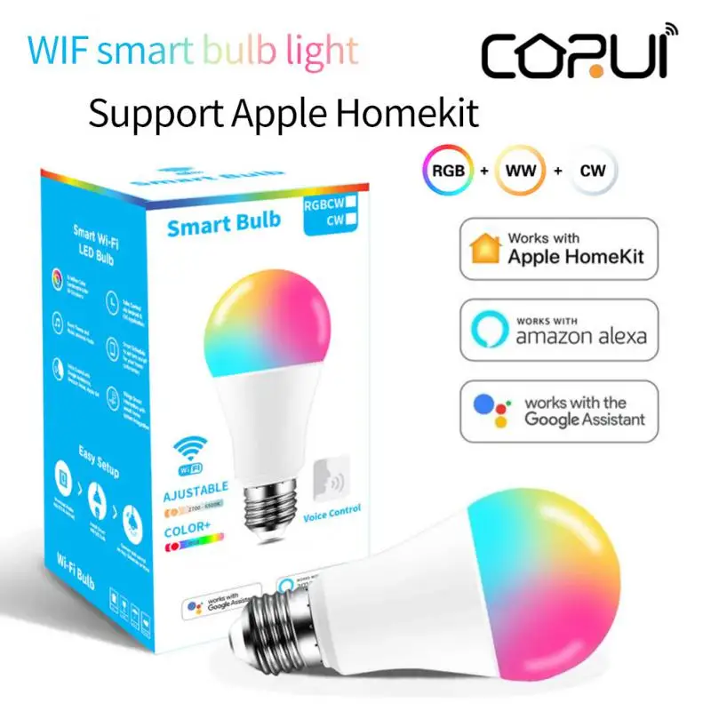 

CORUI WIFI E27/E26/B22 Smart Light Bulb Cozylife Remote Control RGB+CW Energy Saving Dimming LED Bulb Support Alexa Google Home