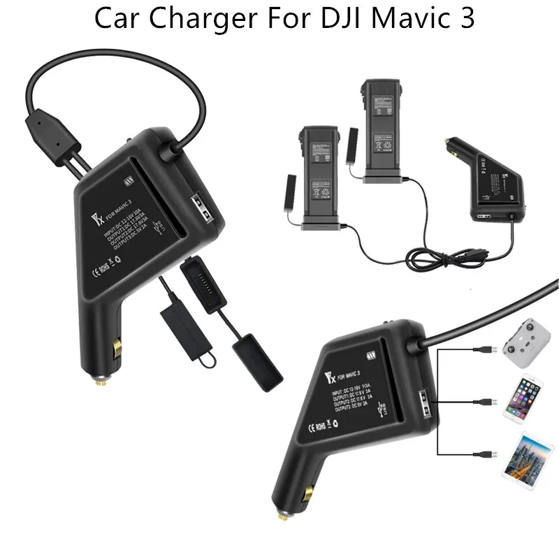 DJI Mavic 3 Dual Battery Car Charger with USB Port Drone Remote Controller Adapter for DJI Mavic 3 Dron Battery Accessories deerc drone