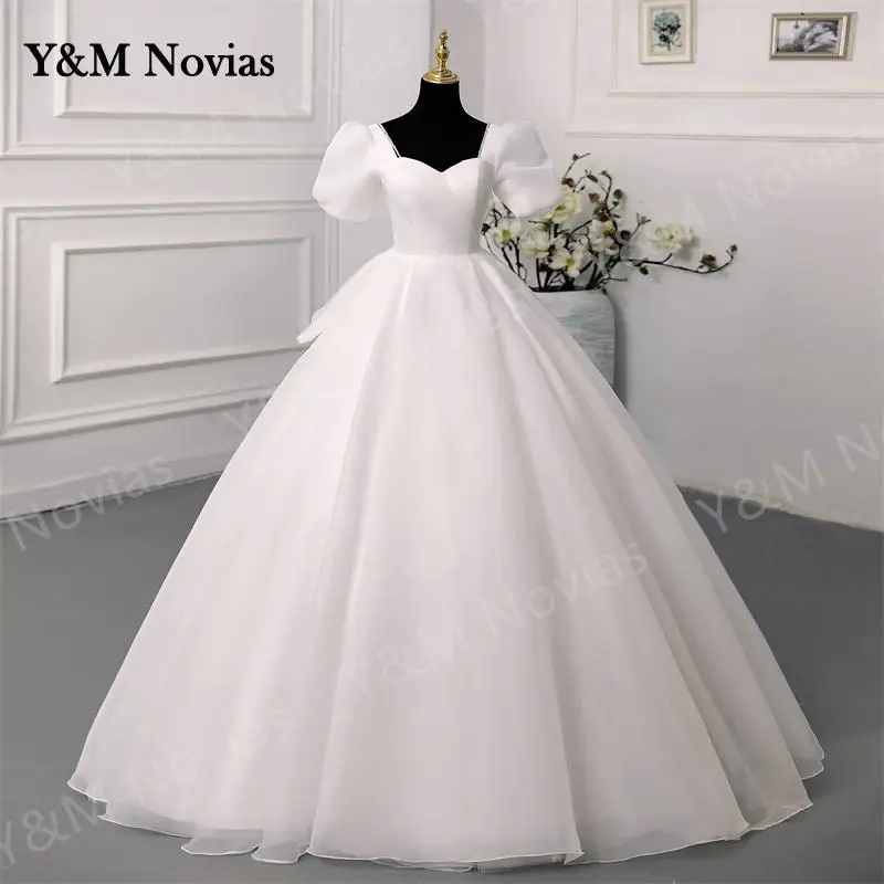 Y & M Novias Abito Da Sposa Bianco In Chiffon 2023 Nuova Manica Corta Sexy Sweetheart Bride Dress Princess Bride Ball Gowns Colore Costom
