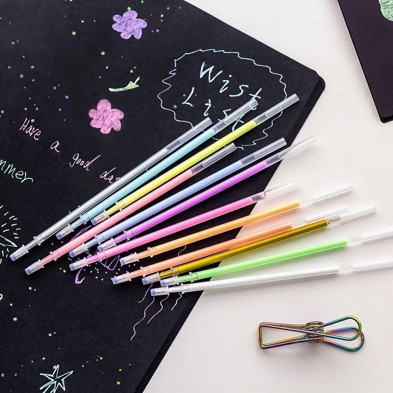 Glitter Pen Refills 48 colors of fluorescent metal pen refills student stationery colorful refills 12/24/36/48/100PCS glitter pen refills