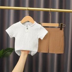 Children's Cotton Linen Summer Clothing Set: T-Shirt and Elastic Shorts - 2-3Years (White Yellow Set)