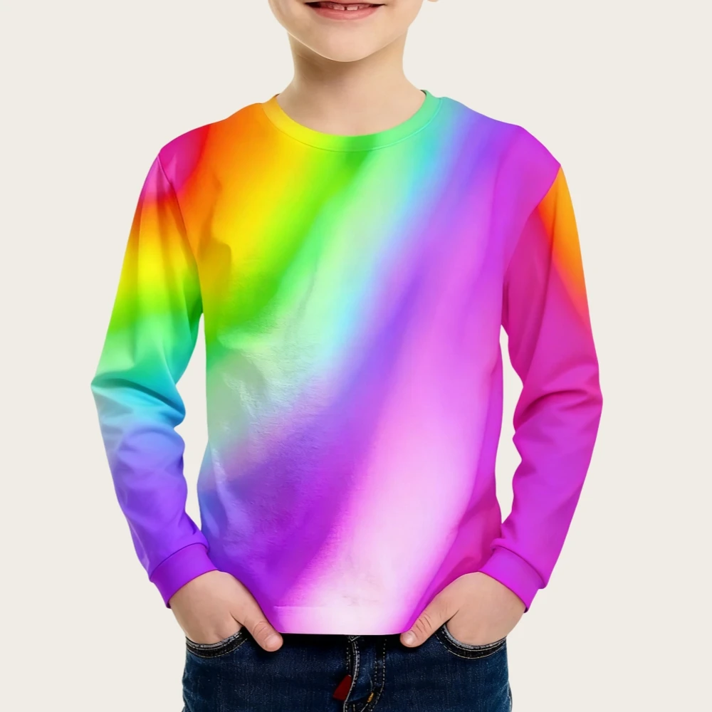 어린이 소년 의류 무지개 여름 긴 소매 streetwear 탑 야외 의류 어린이 어린이 성인 어린이 긴팔 티셔츠
