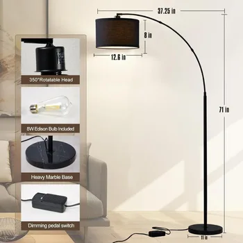 Arc floor lamps, Dimmable Floor Lamp with Adjustable Head, Black Finish Modern Floor Lamp,Over Couch Tall Standing Hanging Light 6