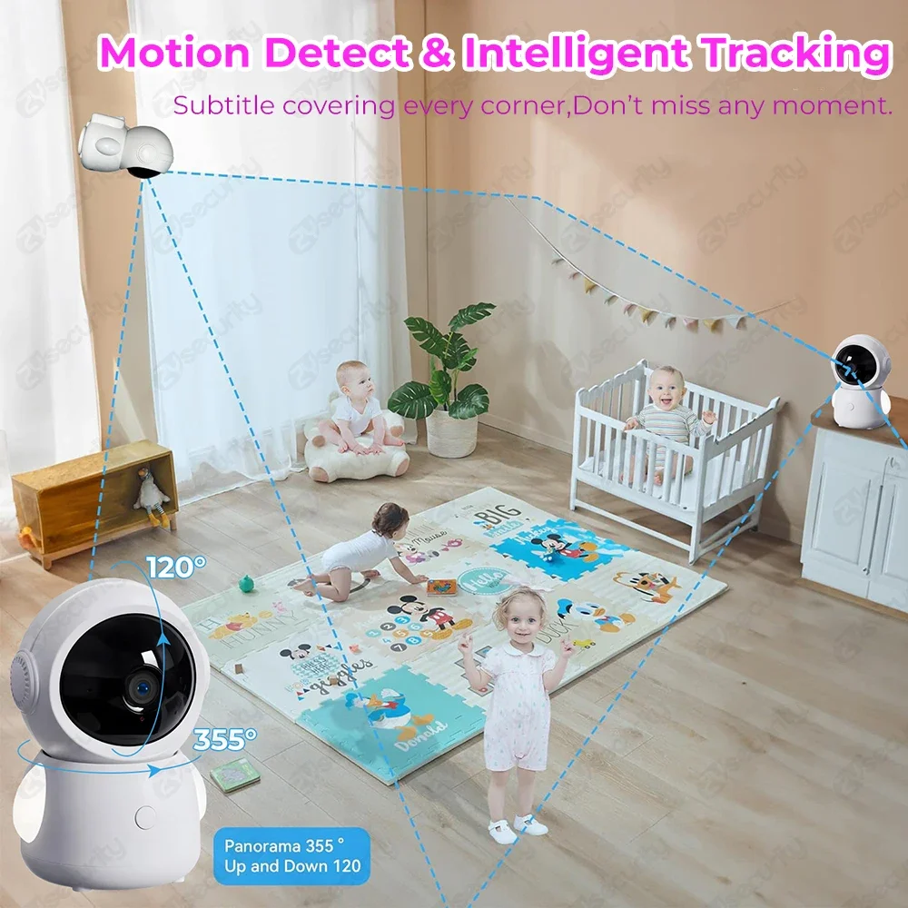 2K 3MP WiFi Baby Monitor with Two Camera Split-Screen Baby Phone via APP Control & 4.3" IPS Screen Auto Tracking PTZ Camera wireless baby monitor video baby monitor