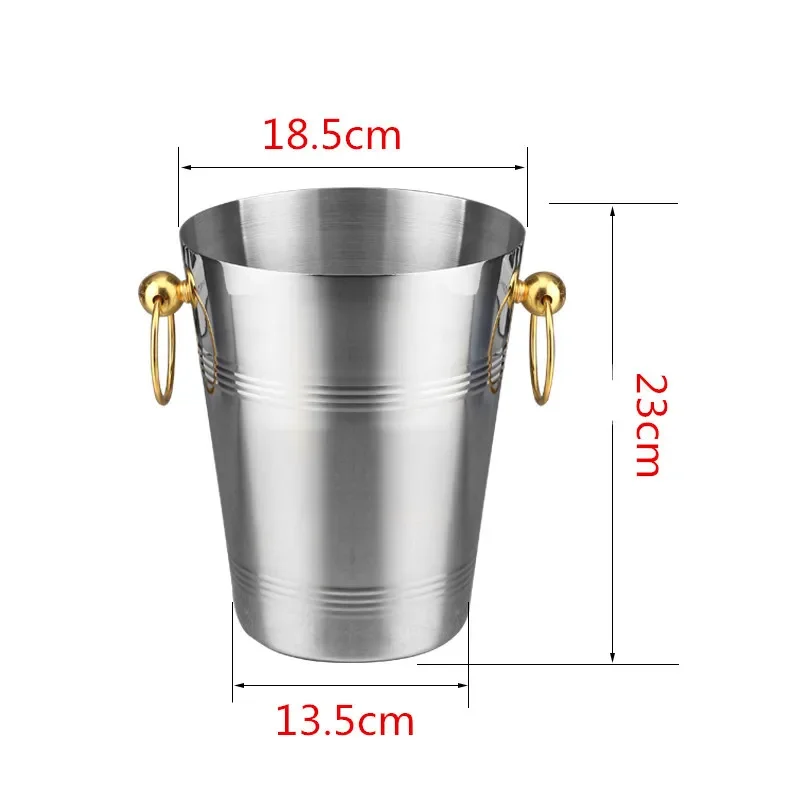 Stainless Steel Bar Ice Bucket Two Handles Champagne Bucket Wine Spit Wine Barrel Container Ktv Club Bar tool