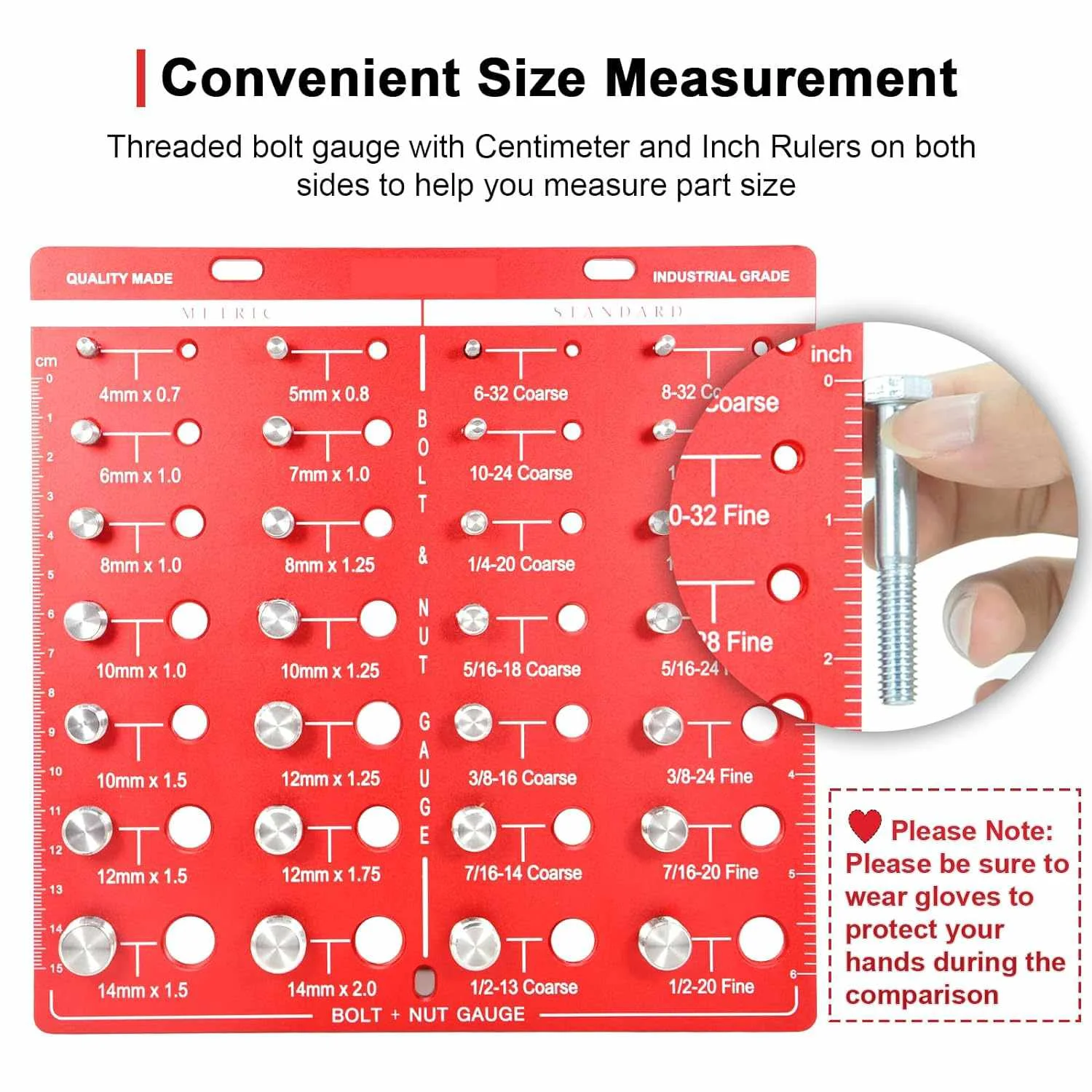 28 Thread Nut & Bolt Checker Durable Aluminum Alloy Gauge for Metric and Imperial Sizes Easy Size Identification Tool
