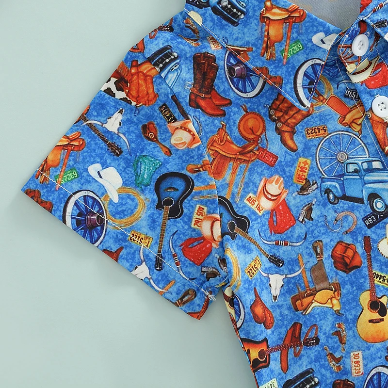 Children s Short Sleeve Button Down Shirt with Fun Cartoon Print Summer Top with Lapel Neck for Boys Cute Kid s Clothing