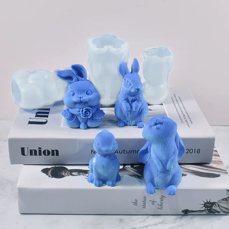 Silicone Candle Mold 3D cute rabbit DIY Plaster soap resin craft handmade chocolate cake baking tools