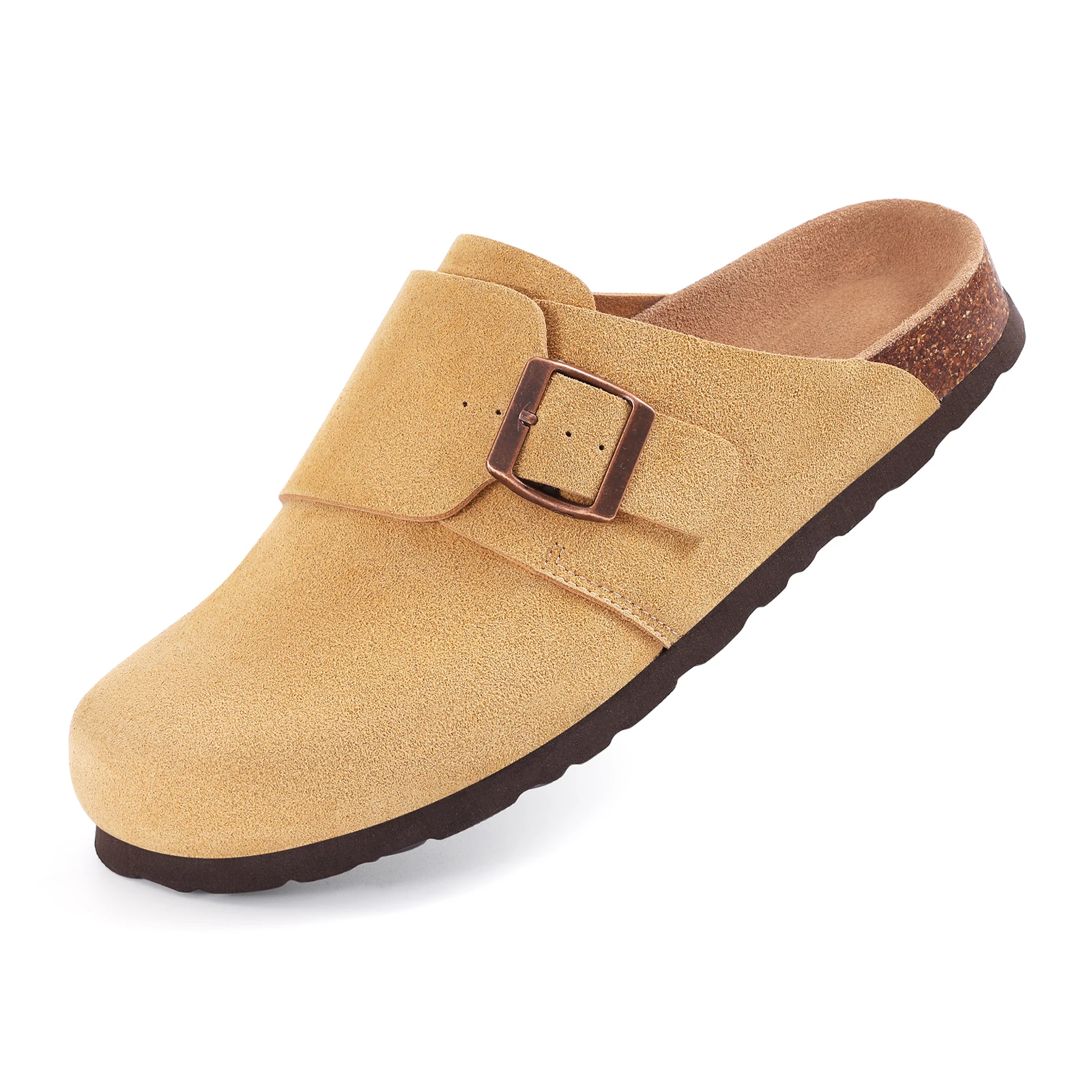 Women's Cork Clogs Cow Suede Mules With Arch Support For Women_voghion.com
