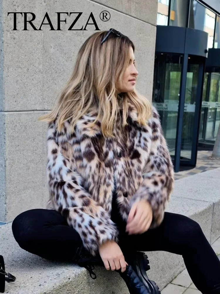 HH Autumn Women Fashion Faux Fur Coat Vintage Leopard Print Long Sleeve Jacket Winter Warm Casual Maternity Outerwear