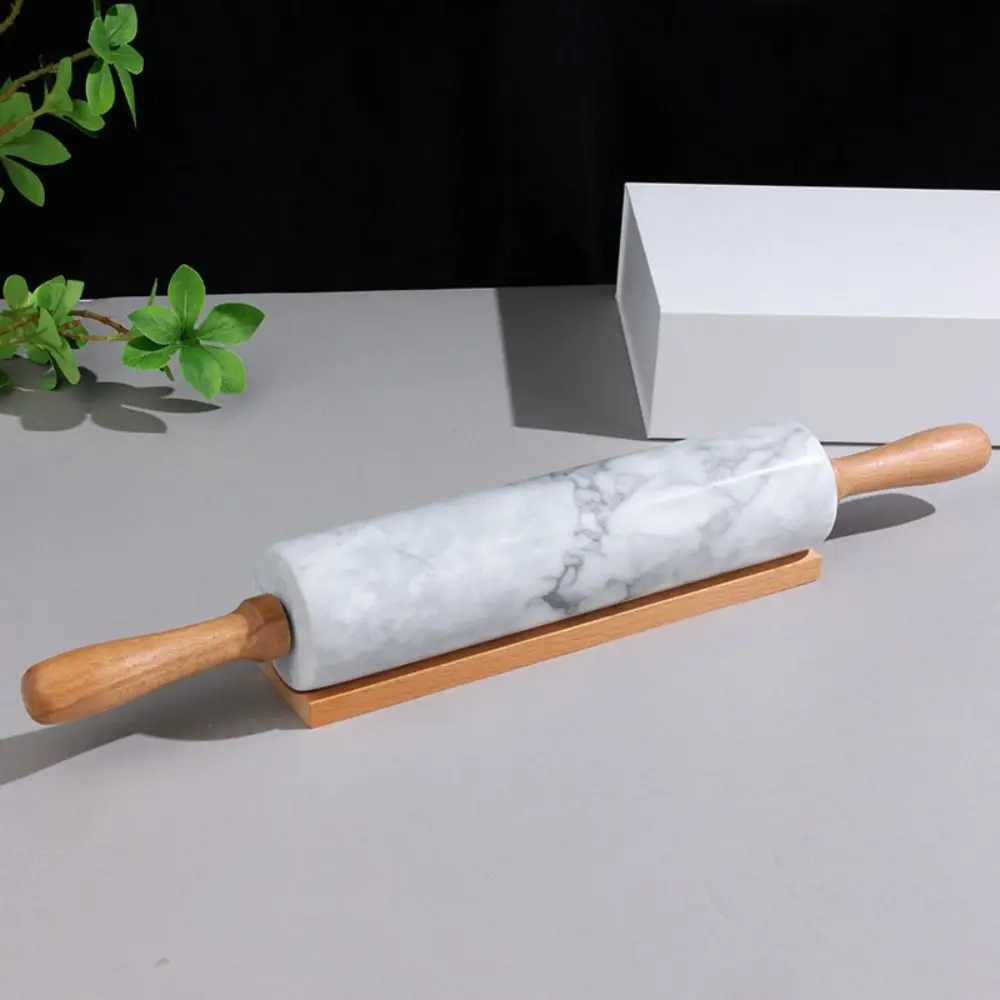 Description Picture 3 of itemPractical Wooden Handle Marble Rolling Pin Smooth Surface Nonstick Dough Roller with Storage Base Rolled-out Dough Stick Fondant