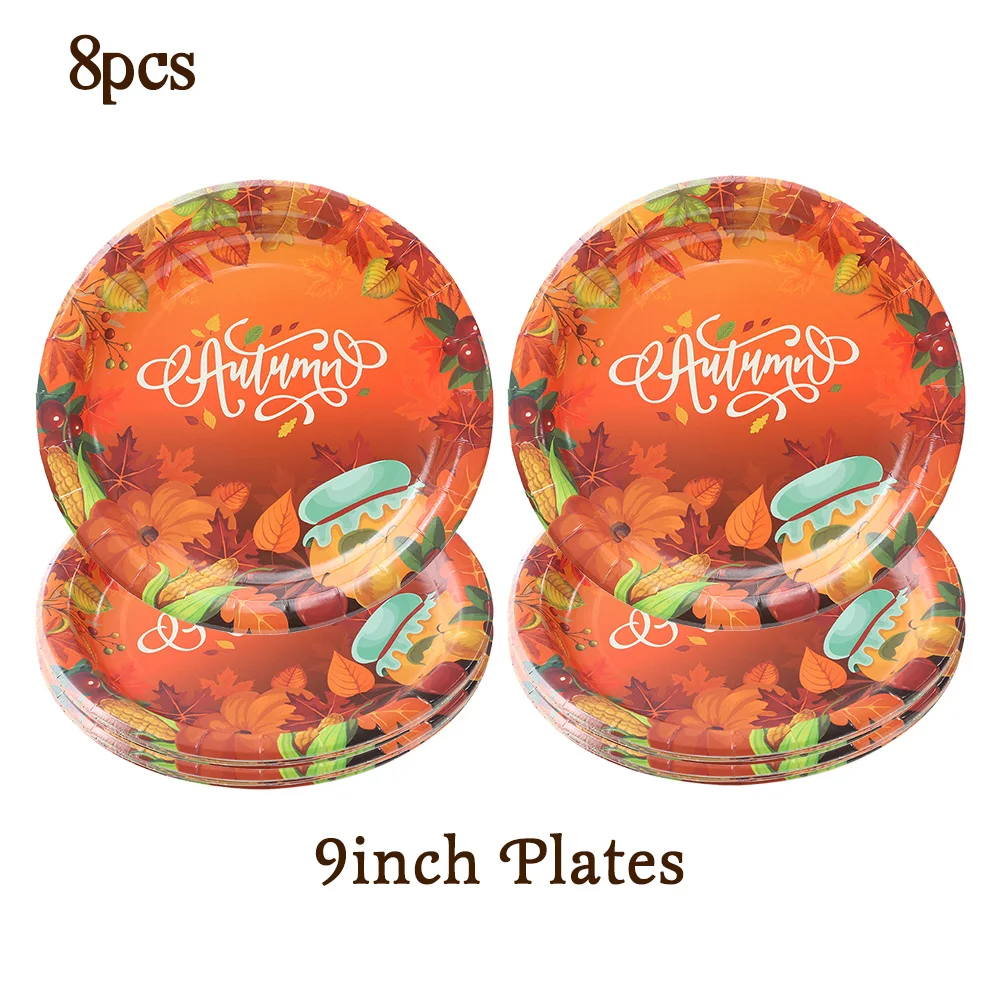 140Pcs Fall Party Supplies Tableware Set Retro Pumpkin Plates