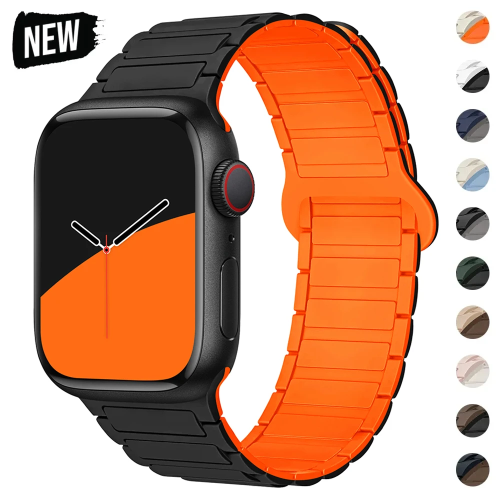 Ремешок магнитный для Apple Watch Band 44 мм 40 мм 49 мм 45 мм 41 мм 38 мм, силиконовый браслет для iWatch Series 9 8 7 6 5 4 3 Se ultra 2