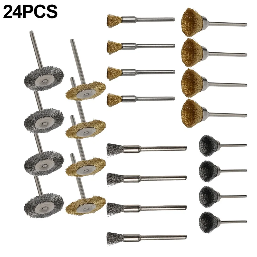 

24pcs Drill Polishing Brush Brass/Stainless Steel Wire Wheel Brushes For Metal Rust Removal Rotary Tool Electric Grinder