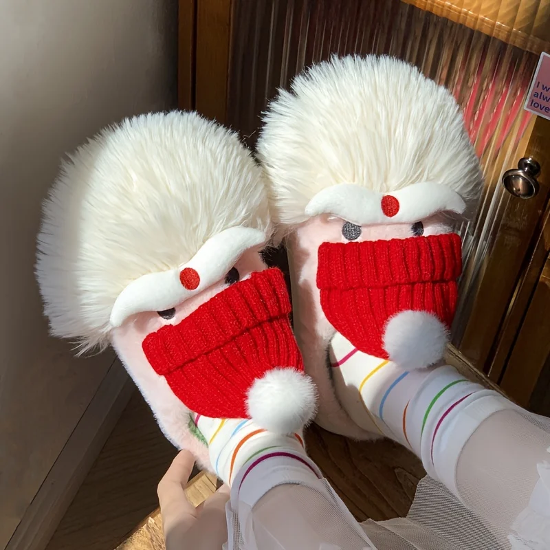 1 Pair Santa Claus Style Slippers, Indoor Warm Slippers, Winter Casual Slippers, Hand Washable, Christmas Gift, Unisex