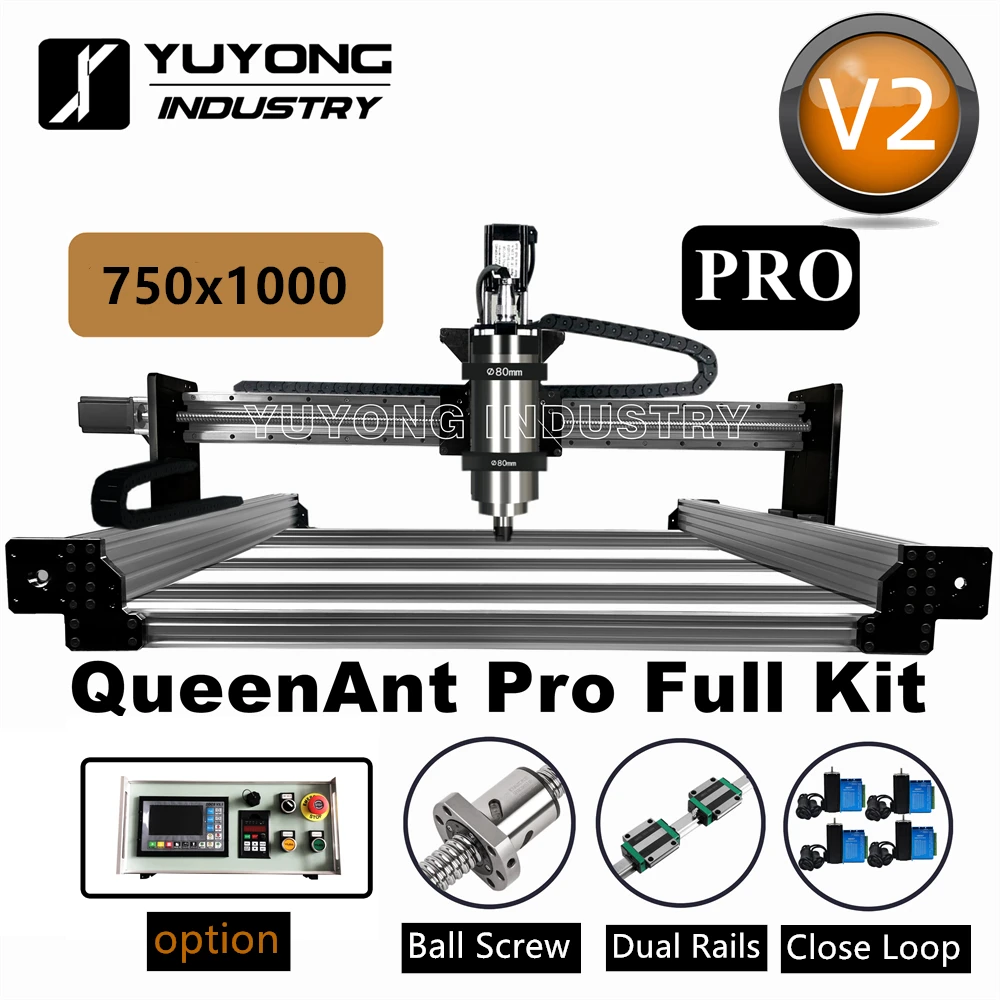 

Silver 7510 QueenAnt PRO V2 16mm Big Diamater Ball Screw CNC Full kit Linear Rail upgraded precise CNC router Engraving machine