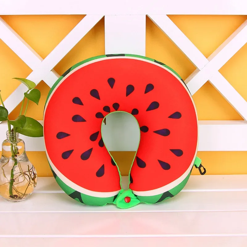 HazyBeauty U Shape Memory Foam Pillow Plane Fruits Watermelon Shape Traveling Airplane Pillow U-shape Neck Pillows 28x30cm 3