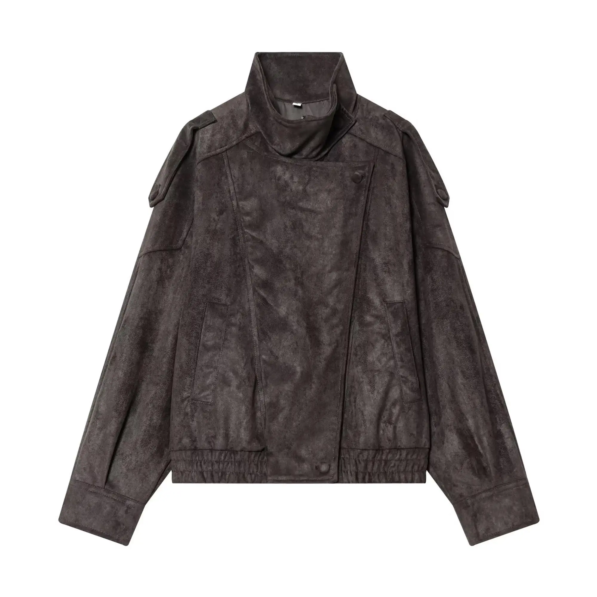 TFMLN Frühling Neue Damen Wildlederjacke Mode Hochkragen Langarm Lässige Weite Jacke Mäntel Weibliche Schicke Streetwear – Detail 2