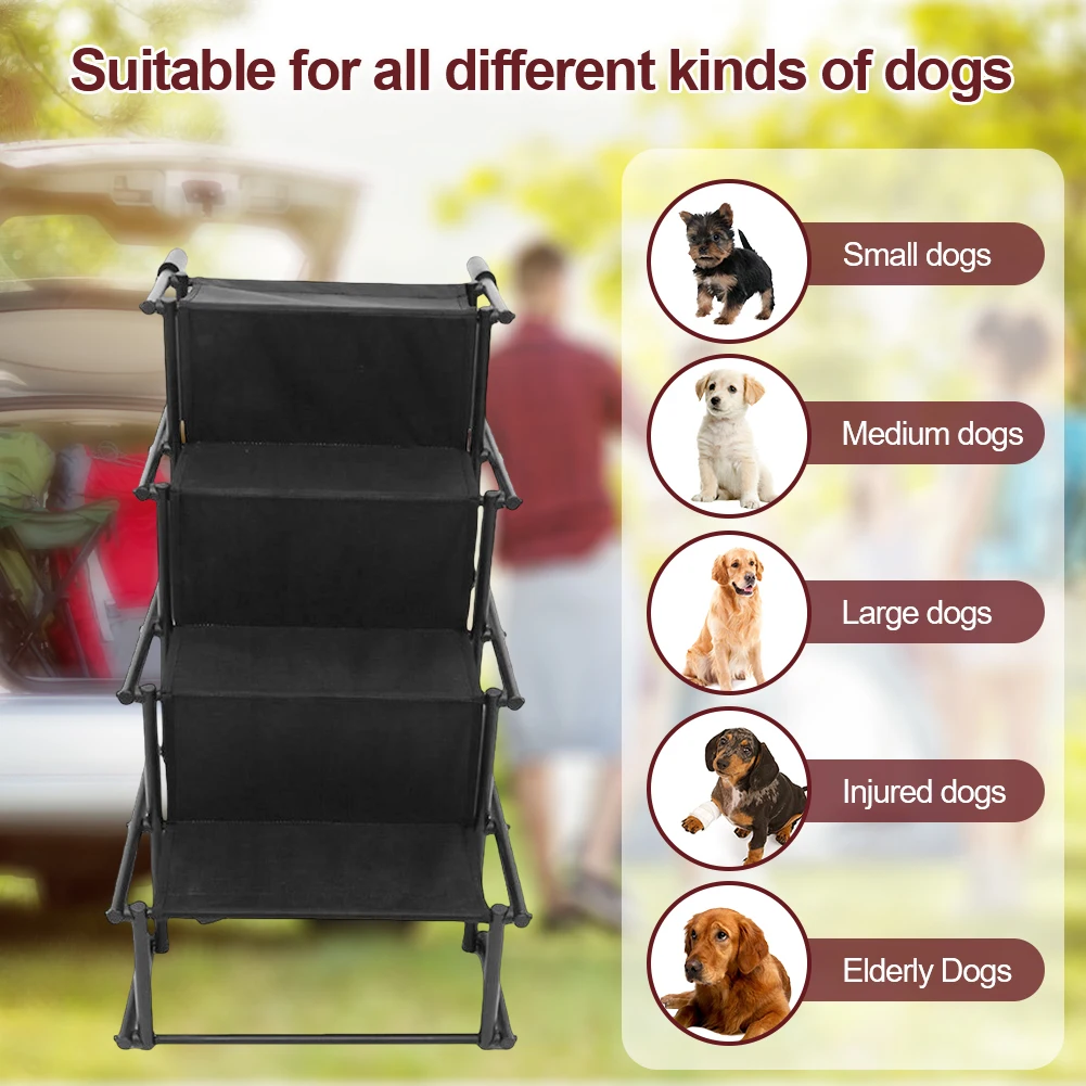 4 Steps Pet Ramp Lightweight Portable Dog Cat Ladder with Nonslip Surface Pet Ladder Dog Car Steps Folding Pet Stairs Ramp