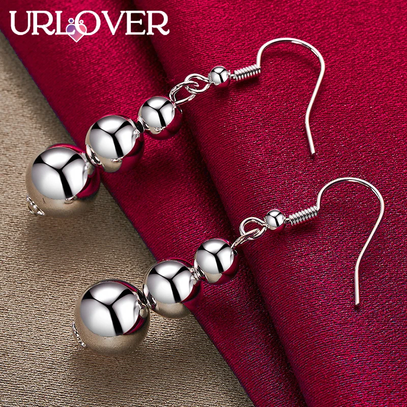 

URLOVER 925 Sterling Silver Earring For Woman Three Smooth Beads Drop Earrings Party Engagement Wedding Birthday Fashion Jewelry