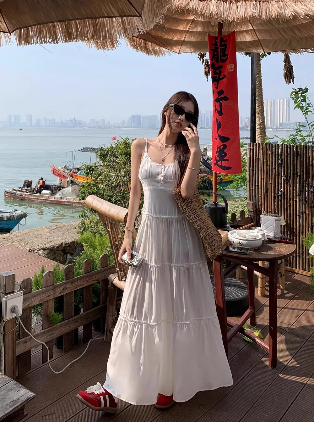 French Elegant Dresses for Women Solid Spaghetti Strap Summer New Ruffles A-line Casual Korean Chic Midi Vestidos Mujer