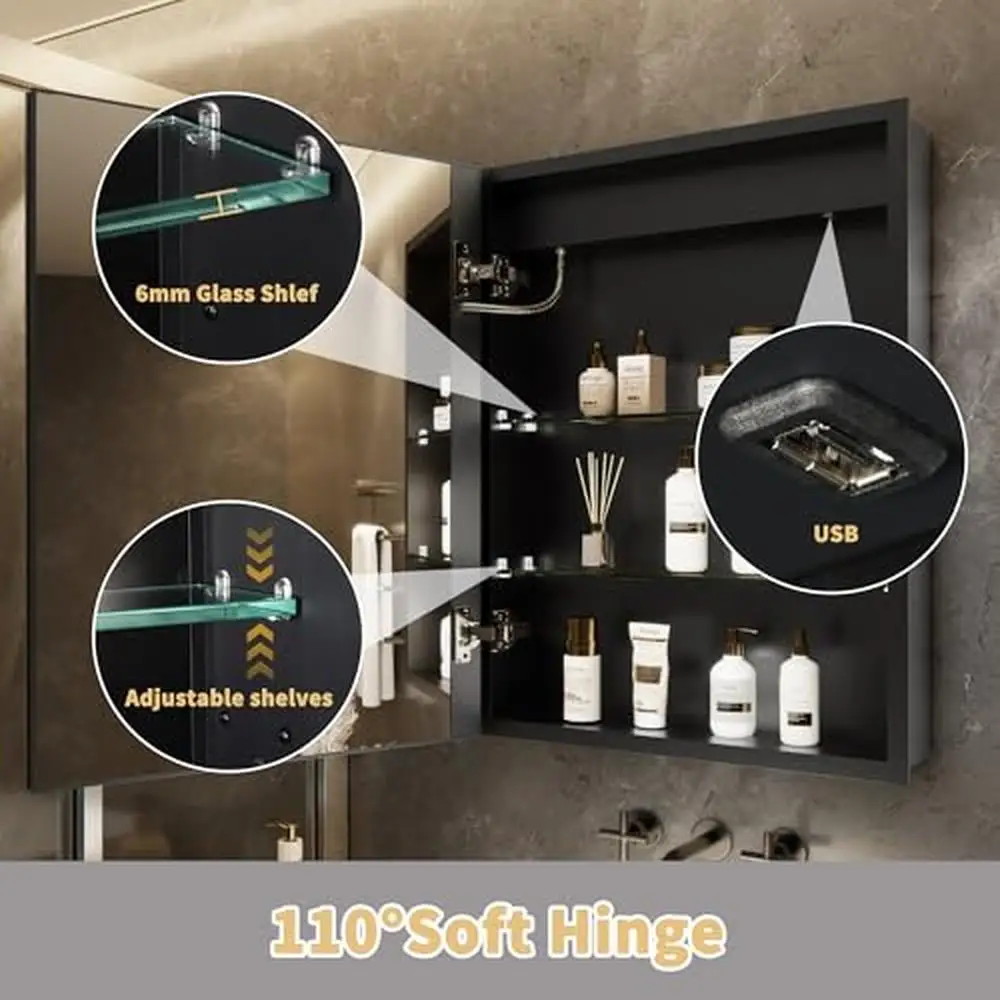 LED Dimmable Mirror Defogging Wall Mounted Bathroom Medicine Cabinet