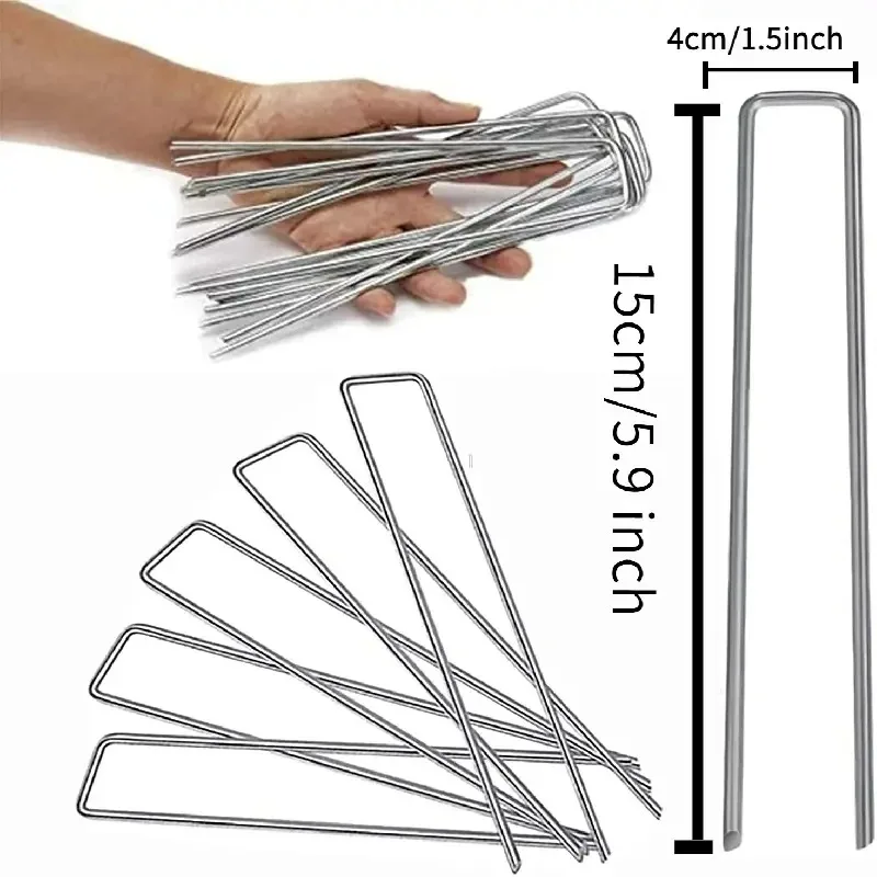Landscape Staples 50pcs U-Shaped Garden Pins Garden Stakes Staples Heavy Duty Yard Lawn Tent Stakes Securing Pegs For Weed Ba garden staples
