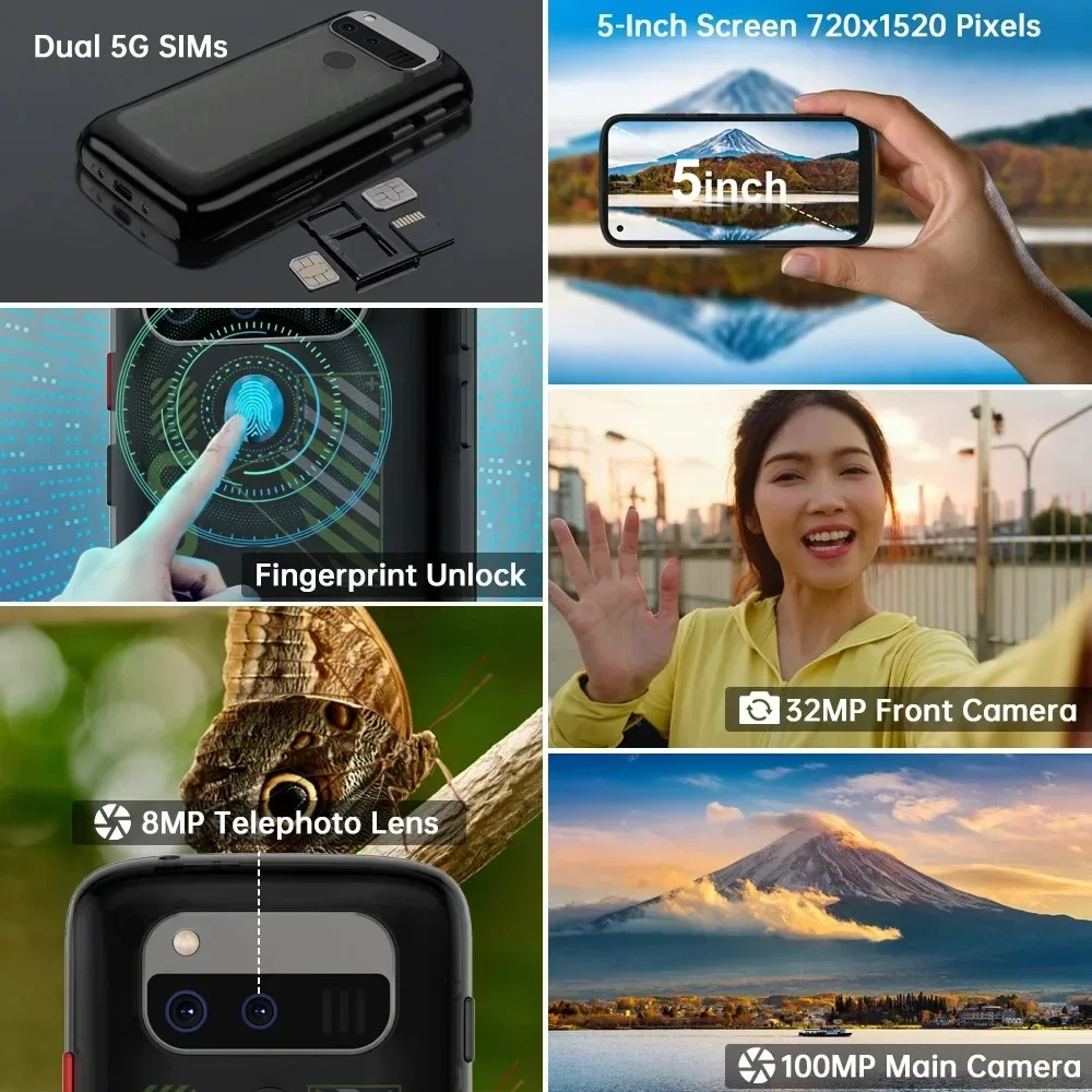 Unihertz Jelly Max 5G Mini Smartphone 5.05" 12GB+256GB Mobile Phone IR Blaster 100MP 4000mAh 66W Android14 Small Cellphone NFC