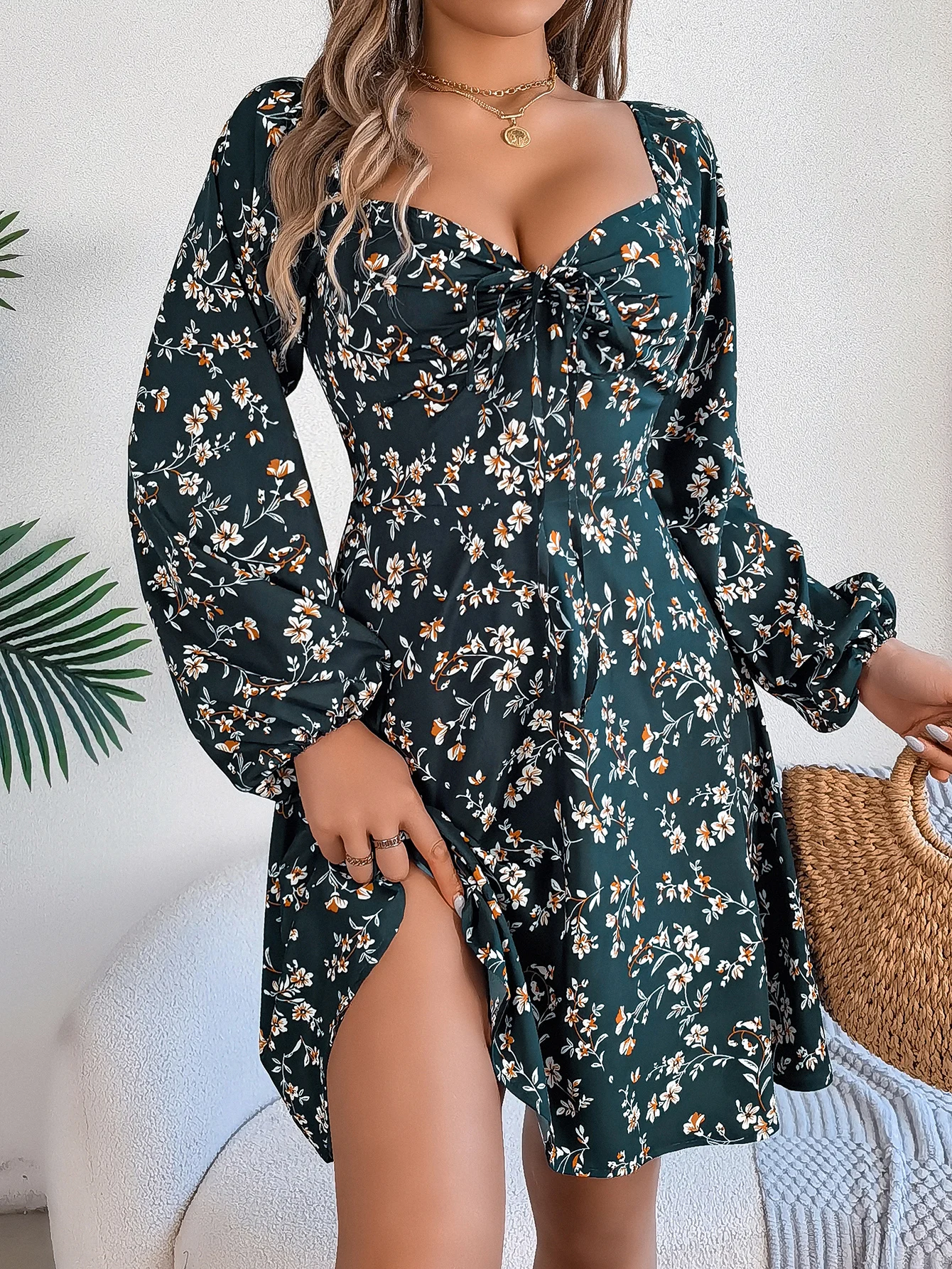 Women Flower Print Vacation Dress