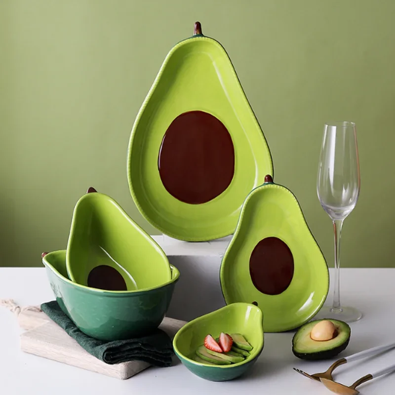 

Kitchen Tableware,Creative Cute Avocado Shape Dish Plate Set,Ceramic Dinner Dish,Snack Salad Fruit Bowl,Dessert Breakfast Plate