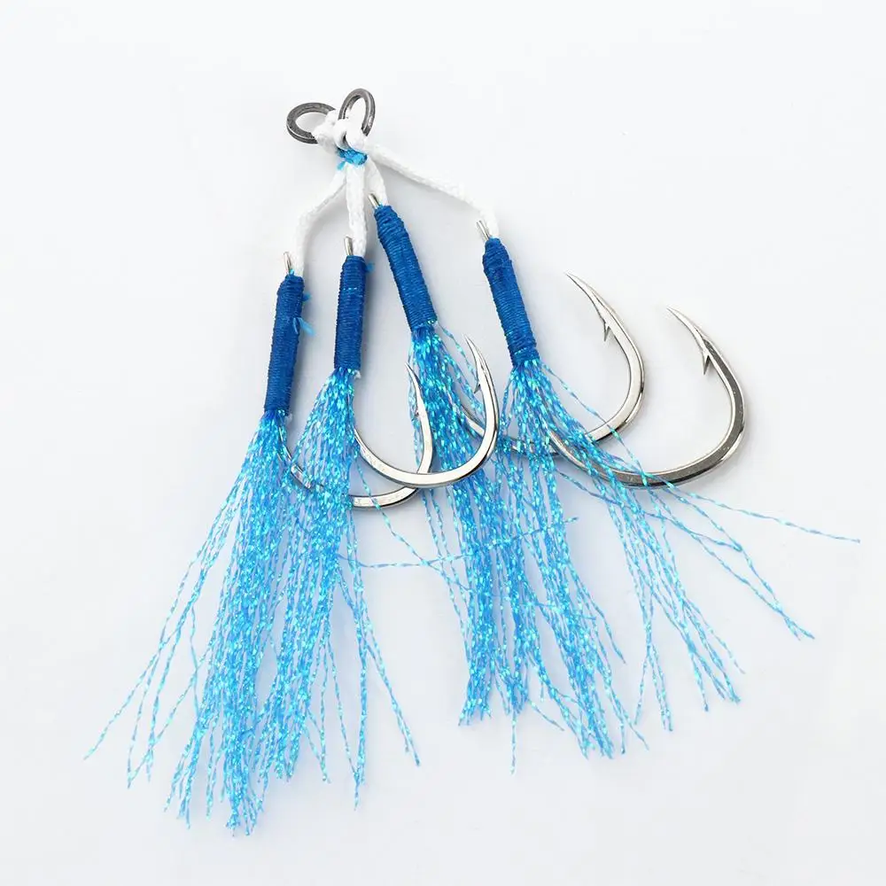 Fishing Lure Feather Hook Carp Hook Double Pair Barbed Fish Tackle Assist Hook Barbed Hook Barbed Blood Slot Hook Fishing Hooks