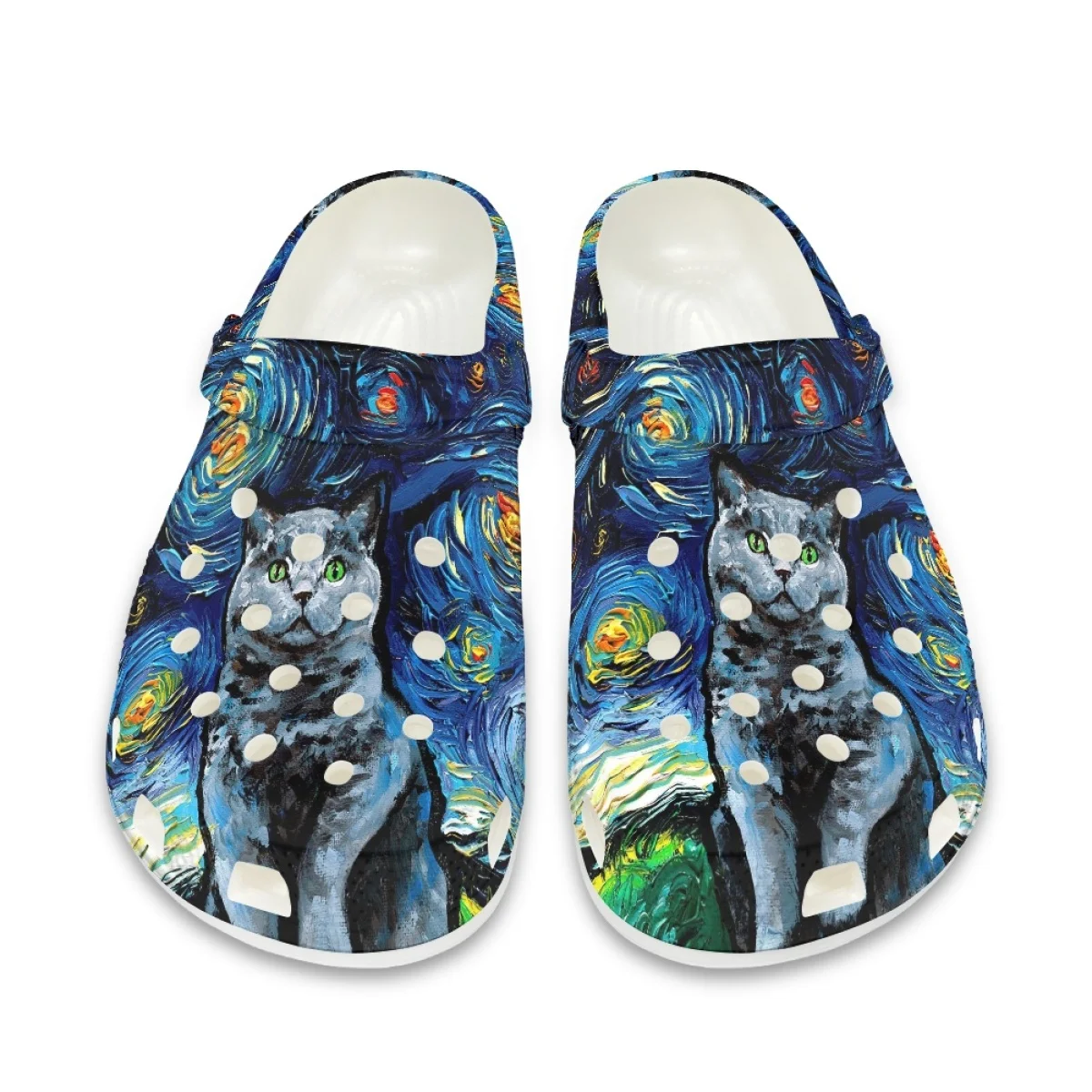 Funny Starry Night Cat Designer Summer Sandals Women Outdoor Leisure Indoor Slippers Breathable Non-slip Beach Flats Shoes