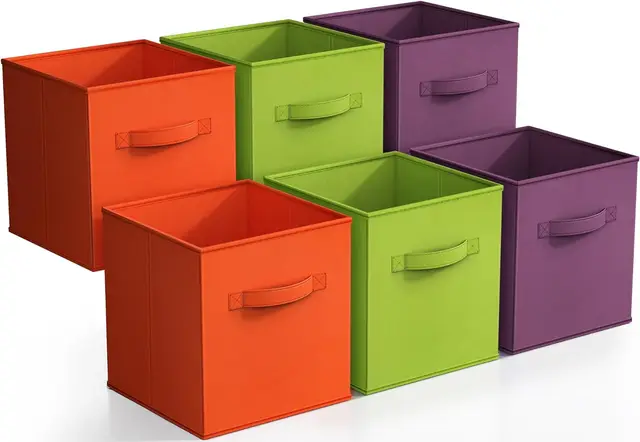 16407-0fcf5d.jpg Cube Storage Bins for Drawer and Closet Organization in Purple Green Orange Set of 6