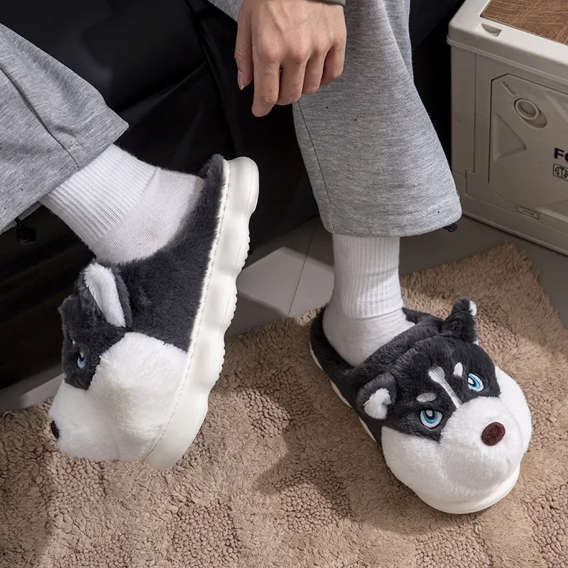 Men's Cotton Slippers Autumn and Winter Indoor Home Thick-soled Bag Heel Cute Erha Outer Wear Plush Warm Cotton Slippers for Men