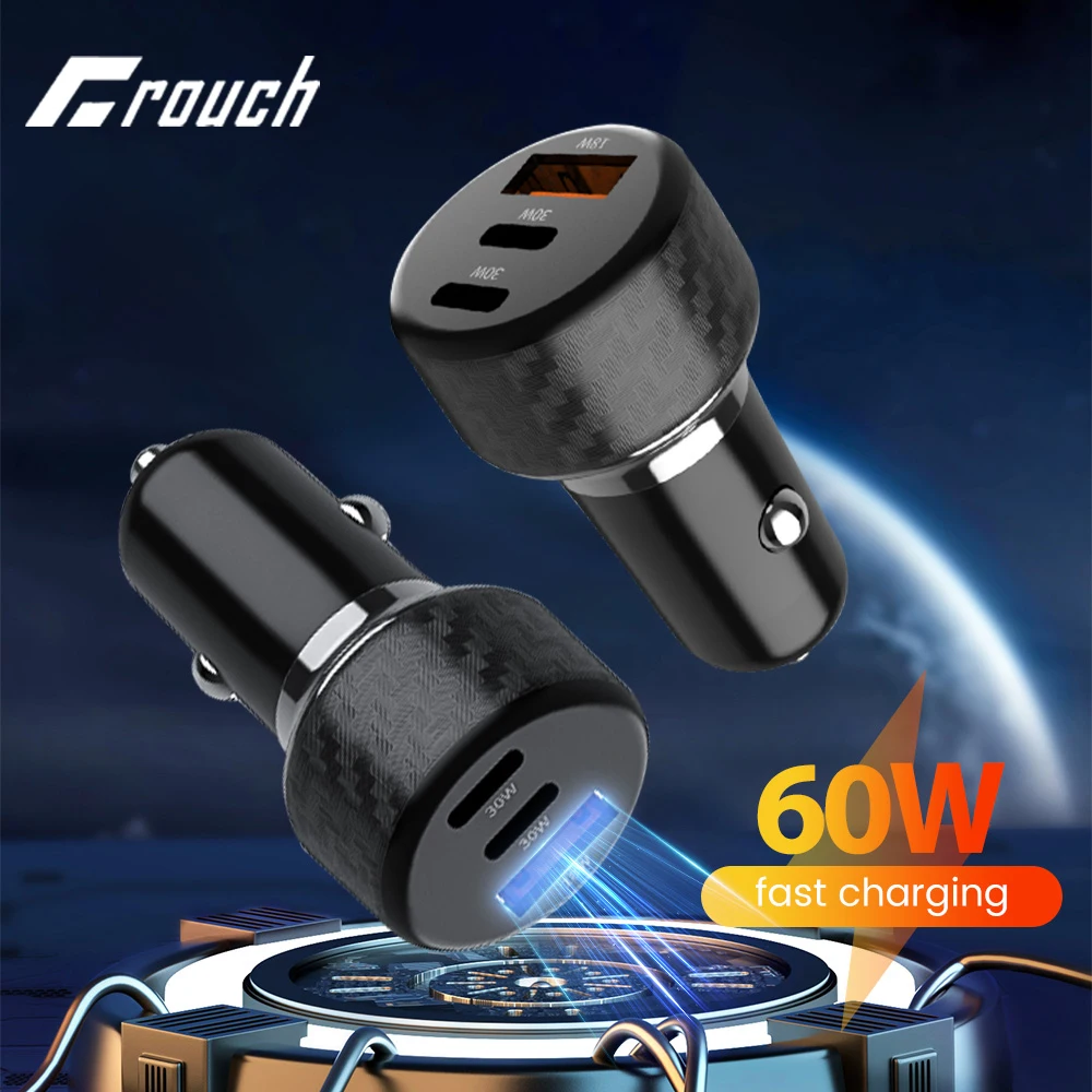 3 Ports 60W Fast Charging Car Charger Mini Dual PD QC3.0 Car Phone Charger Lighter Adapter in car Fast