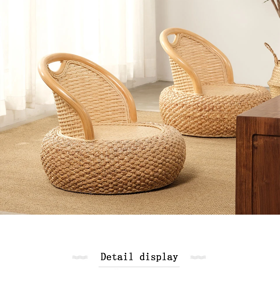 Description Picture 4 of itemModern Furniture Japanese Vine Woven Tatami Back Chair Living Room Sofa Chair Handmade Round Stool Balcony Leisure Tea Chair