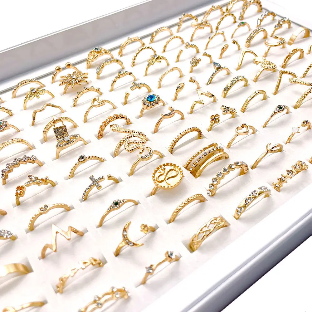 50/100Pcs/Lot Fashion Rings for Women Vintage Wedding  Party Accessories Wholesale Silver Ring Gift