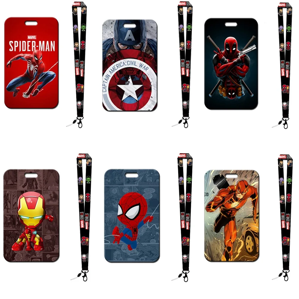 Disney Avengers Spiderman Anime Card Holder Captain America Student Id Card Hanging Neck Card Holder Regali Per Bambini