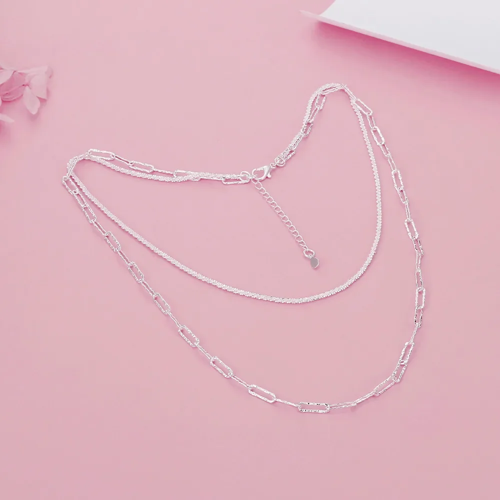 925 Sterling Silver Charm Double Chain Necklaces for Women pendant necklace silver necklace