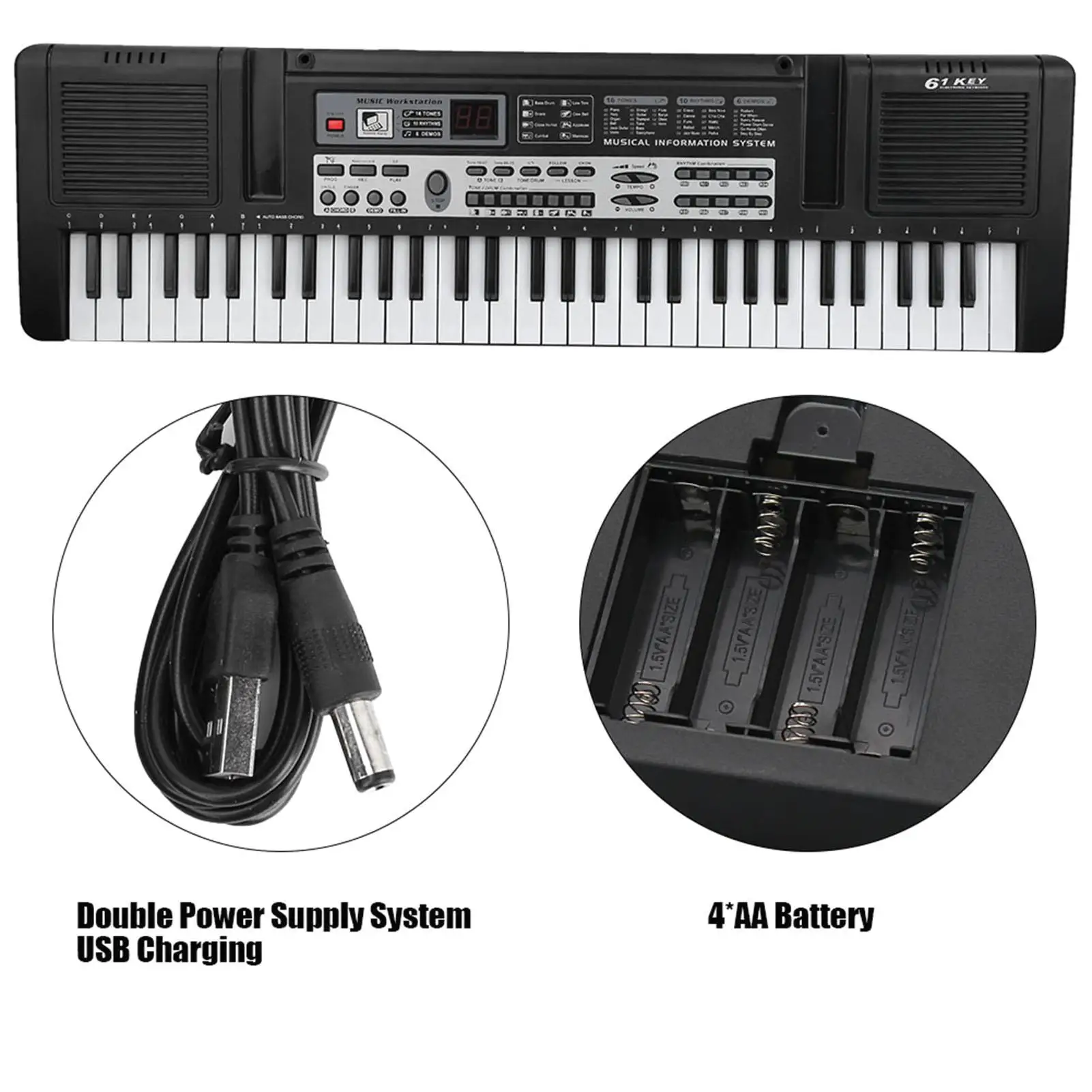 61 Keys USB Digital Keyboard Piano Portable MQ-6121 Electronic Organ with Mic Music Toy