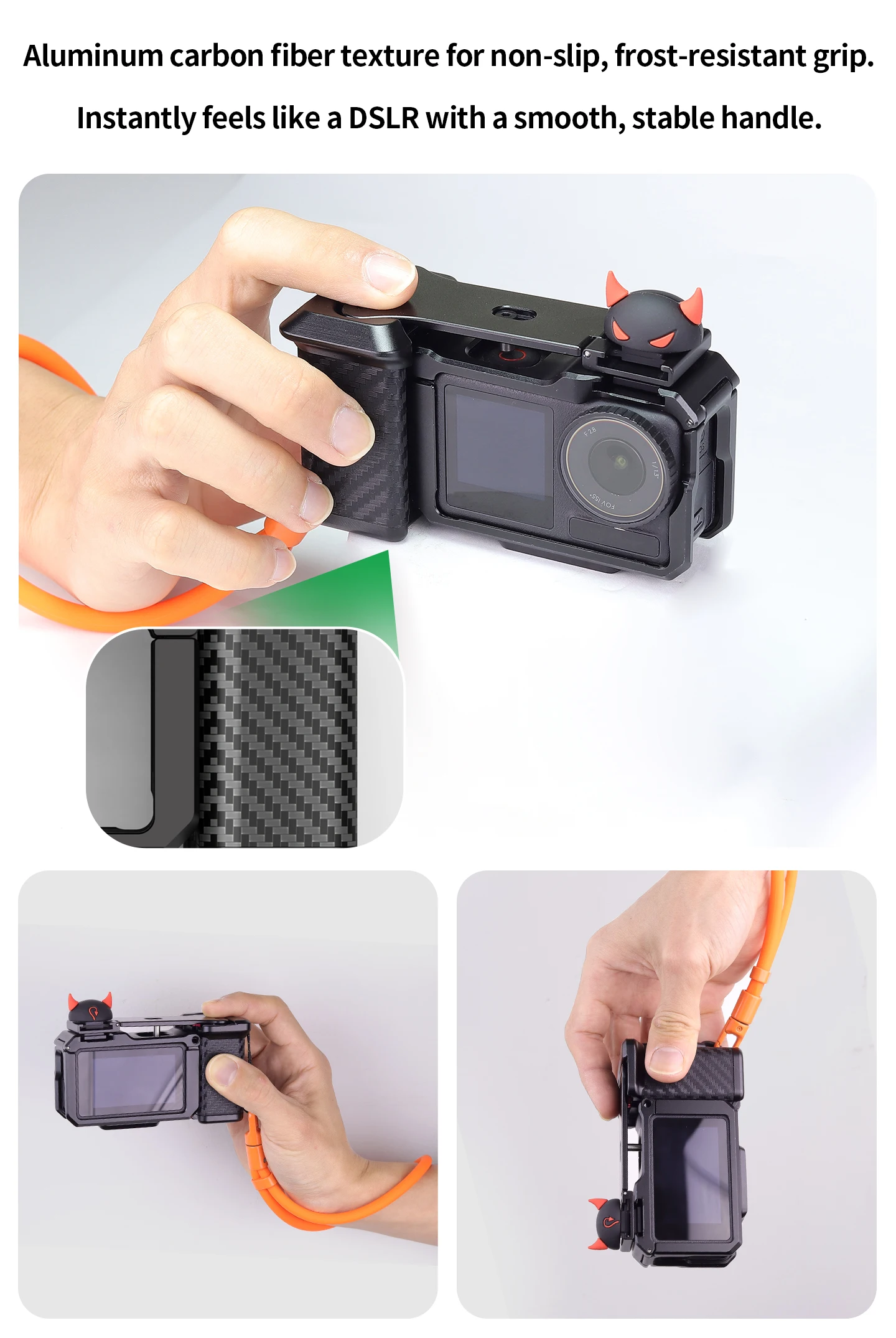 Anti-Rutsch-Kameragriff für DJI Action 5 Pro 4 3 Silikon-Handschlaufe Stabile Halterung Cold Shoe Erweiterungshalterung für Mikrofon und Aufhellungslicht – Detail 9